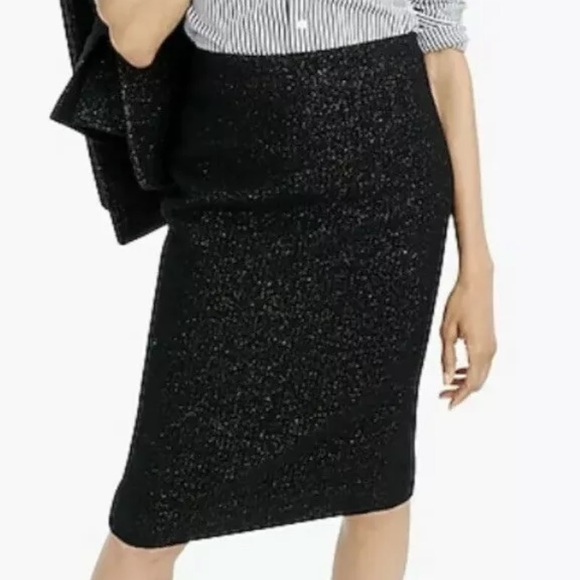 6 J. CREW No 2 Pencil Skirt Tinsel Tweed Wool Black Lurex w/ Gold  K3053 - Picture 2 of 5